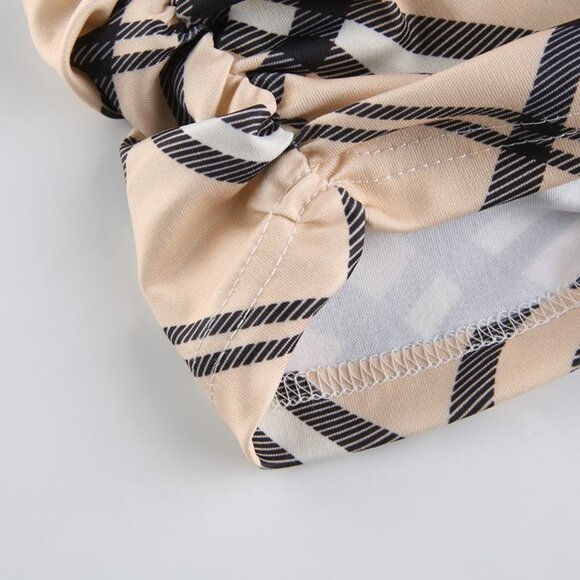 LAST Small Plaid Print Crop Top Backless Tie Halter Top Ruched Cami‎ - Picture 7 of 7